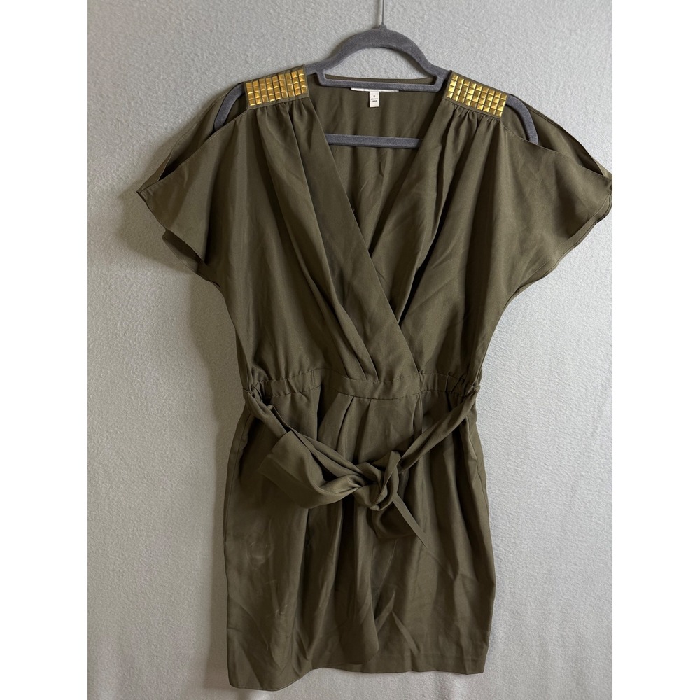 Seamline Cynthia Steffe Dress‎ Women's Size 8 Olive Green Studded Shoulder Wrap